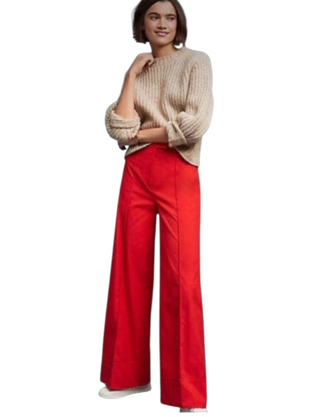 Anthropologie Wide-Leg Stretch Chino Poplin High-Rise Pants in Red